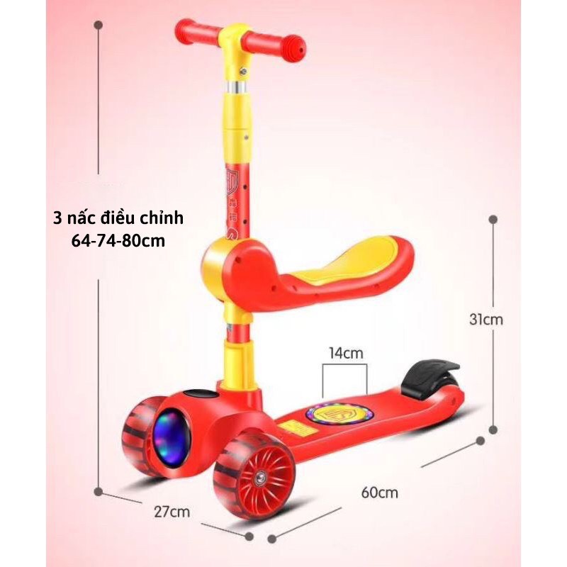 Xe trượt scooter FREESHIP đa năng phát sáng vĩnh cửu gấp gọn chịu lực 80kg