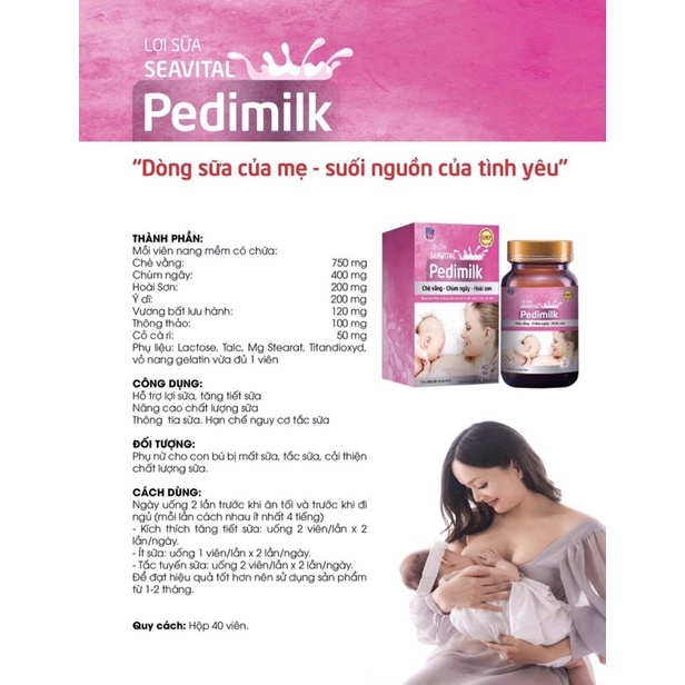 Viên uống lợi sữa seavital Pedimilk-Tăng chất lượng sữa,giảm tình trạng tắc sữa,mất sữa