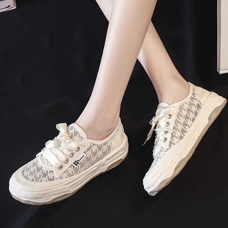 Giày Thể Thao Đế Bằng Phối Lưới Thoáng Khí Thời Trang Mùa Hè 2022 Mới Cho Nữ