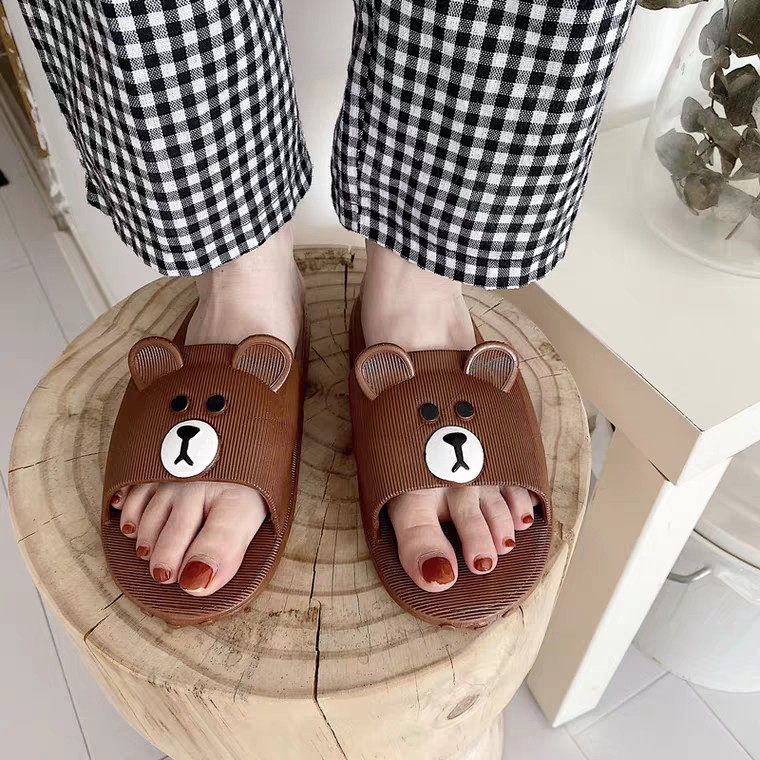 Dép nữ quai ngang hình gấu cute mẫu mới mùa hè màu đen/xám/hồng đi mưa chống trơn