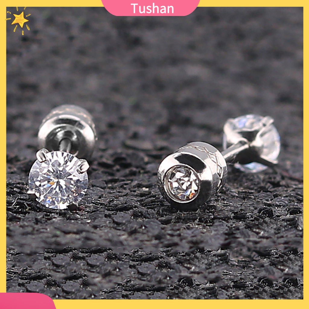 Hoa tai thép titan nạm đá Zircon tròn thời trang làm quà tặng Unisex