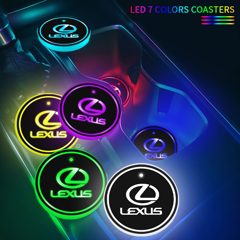 Bộ 2 Đế Lót Cốc Có Đèn Led 7 Màu Cho Lexus ES300 RX330 RX300 GS300 IS250 IS200 CT200h GX470