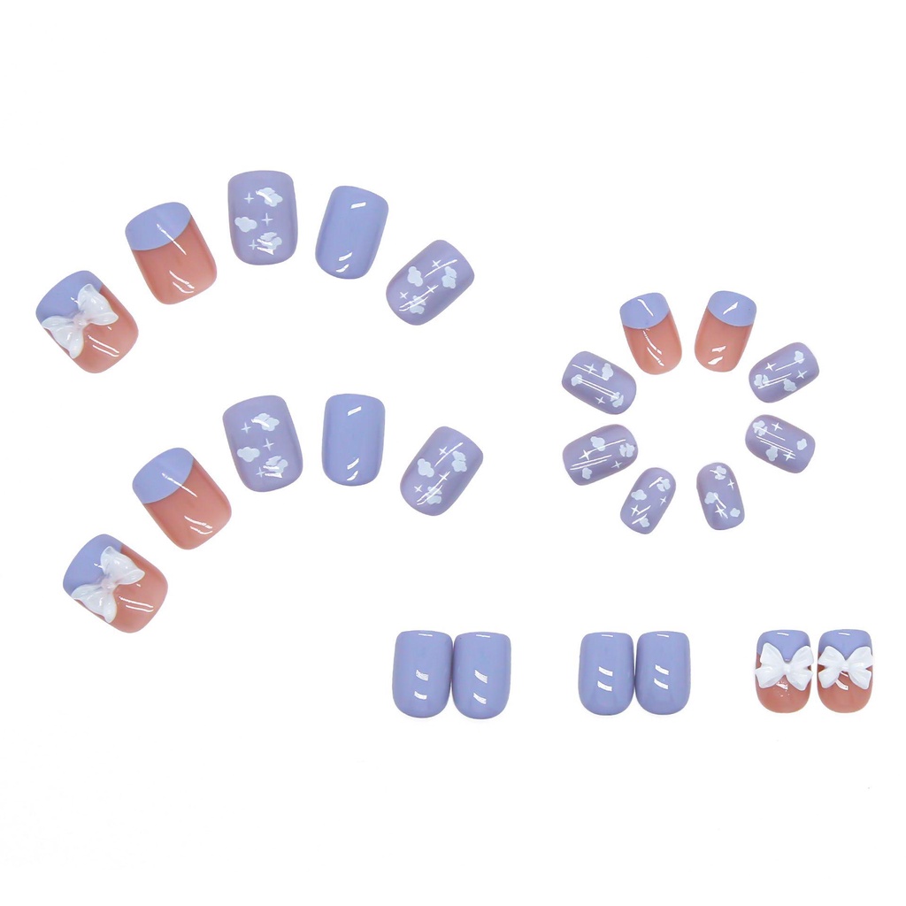 Bộ 24 Móng Tay Giả Đầu Tròn / Vuông Che Phủ Toàn Diện Phong Cách Pháp