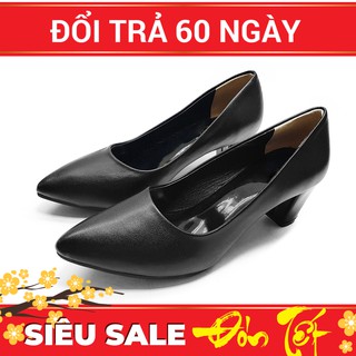 Giày cao gót nữ da mềm gót vuông 5cm 5P06DT