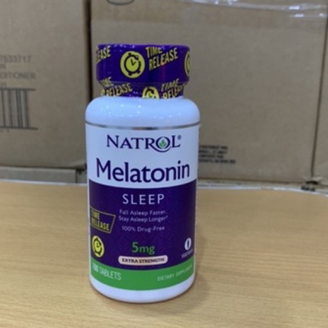 Natrol Melatonin 5mg điều hòa giấc ngủ, ngủ ngon, ngủ sâu giấc hơn, giảm âu lo, stress, Chai 100 viên