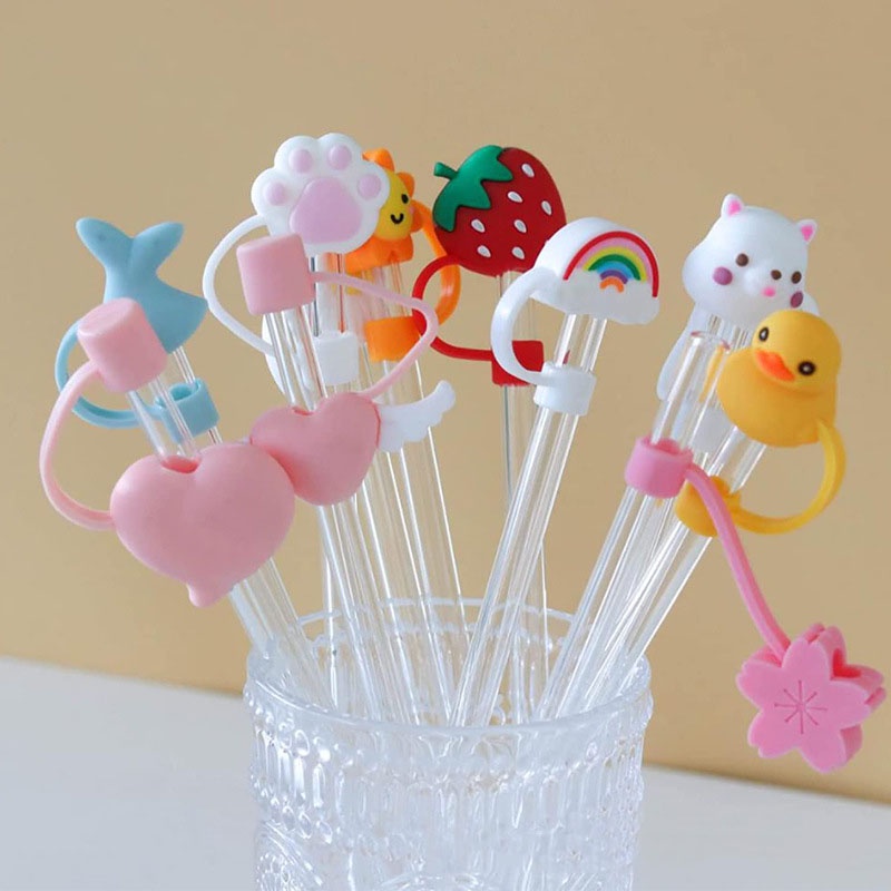 1 Nắp Silicon Bịt Ống Hút Chống Bụi Hình Động Vật Dễ Thương Tái Sử Dụng Nhiều Lần