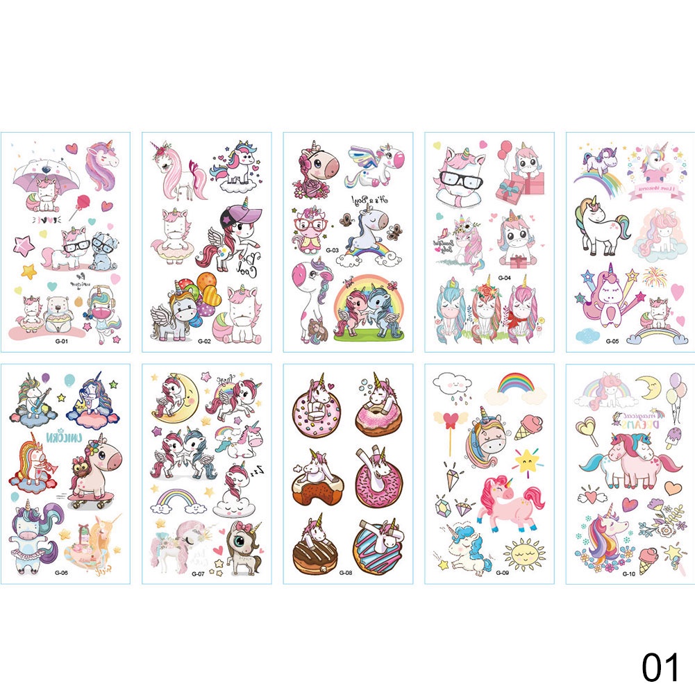 Hw Bộ Hình Xăm Dán Tạm Thời Hình Kỳ Lân Nhiều Màu Cho Trẻ Em