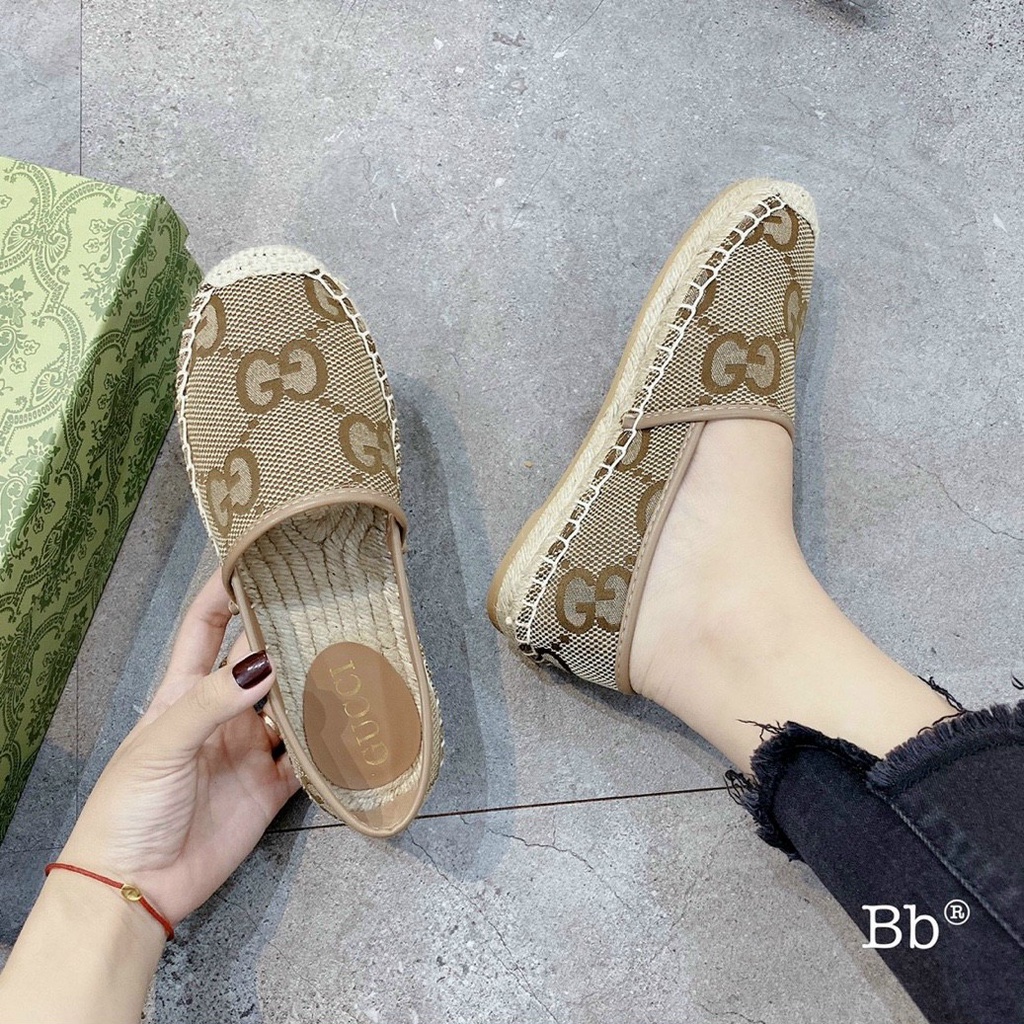 Giày mọi nữ đế cói họa tiết GG Nguyên hộp hãng cao cấp