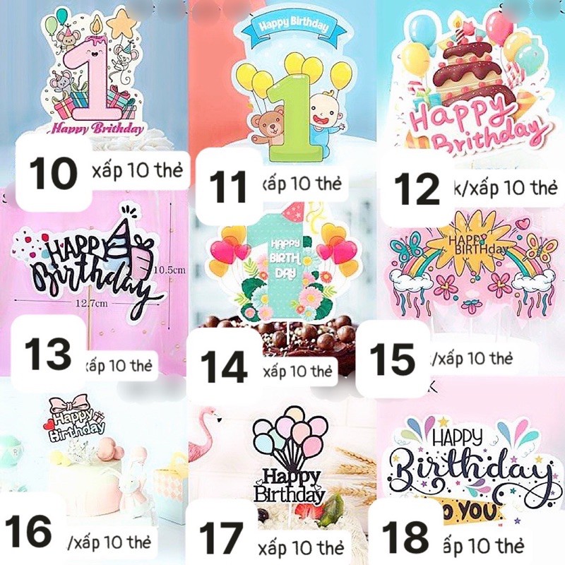 Combo 10 Thẻ Cắm Giấy HappyBirthday Bảng To