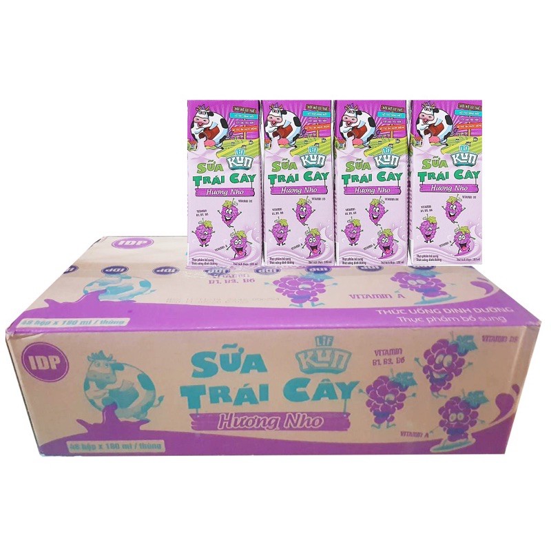 Thùng 48 Hộp Sữa Kun Hương Nho - 180ml
