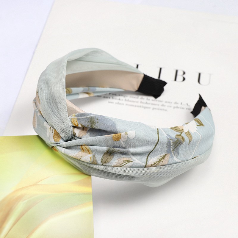 Băng đô cài tóc có thắt nút bằng vải in hình phong cách Hàn Quốc dành cho nữ
