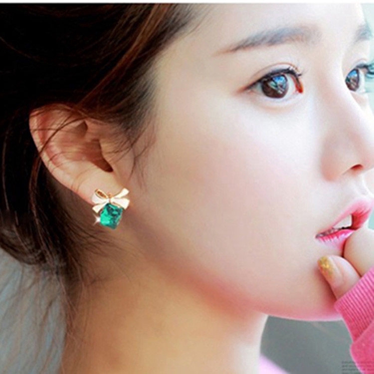 Bông Tai Hình Nơ Đính Pha Lê Phong Cách Hàn Quốc Dành Cho Nữ