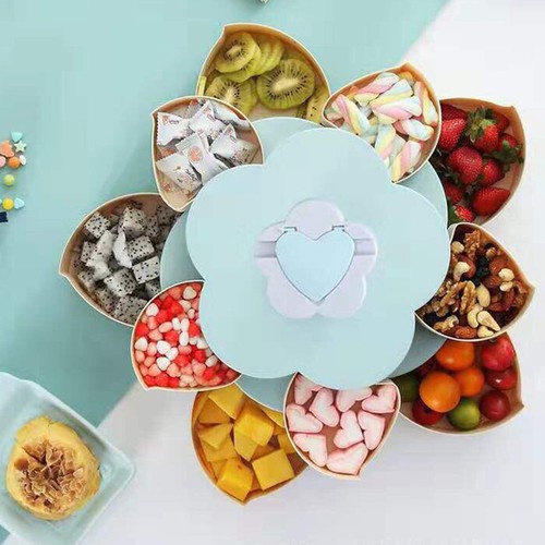 Hộp đựng mứt, Khay mứt tết 2 tầng xoay 360 độ có khe cắm điện thoại