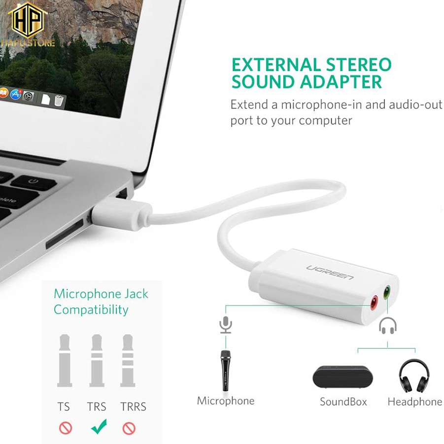 Ugreen 30143 - Cáp chuyển USB ra âm thanh hỗ trợ loa và mic chính hãng