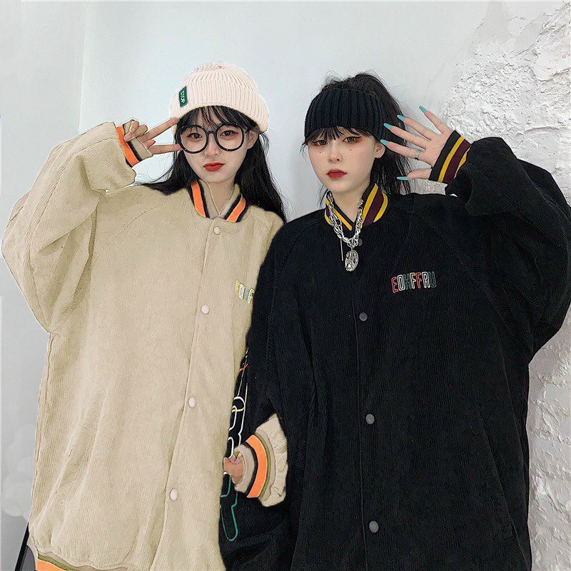Áo Khoác Bomber Nhung gân form rộng Nam Nữ phối màu siêu cute Ulzzang KUN | BigBuy360 - bigbuy360.vn