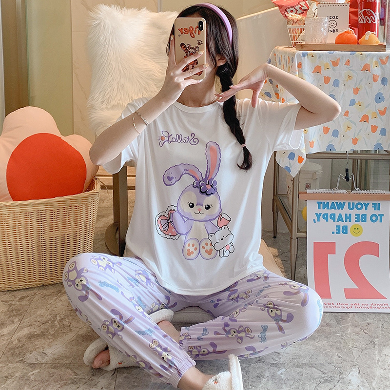 Bộ Đồ Ngủ Áo Tay Ngắn Phối Quần Dài Dễ Thương Cho Phụ Nữ | BigBuy360 - bigbuy360.vn