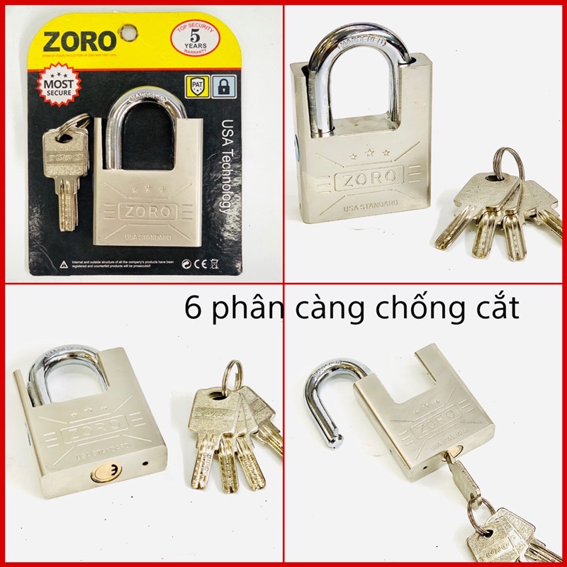 Ổ khóa ZORO 6 phân chìa muỗng thép cứng hardened, khóa cửa bấm không cần chìa công nghệ mỹ