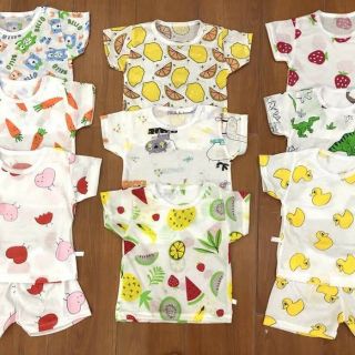 Set 5 bộ cotton giấy cộc tay loại 1, chất thông hơi co giãn cho bé từ 6-16 kg
