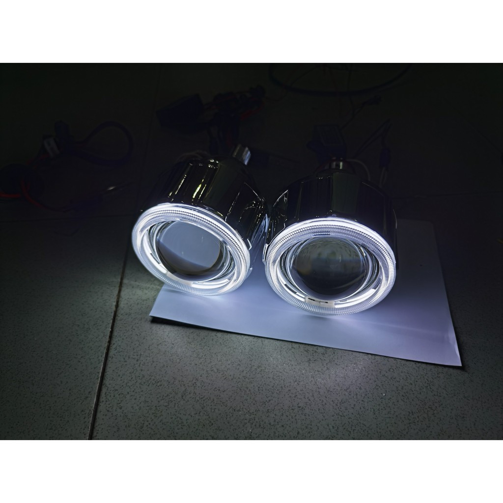 bộ 2 gương cầu 2.5 1 viền trắng tròn sáng 4300k / 6000k 12v 55W ( giá 1 bộ 2 ballast 2 đèn 1 dây pha cos )