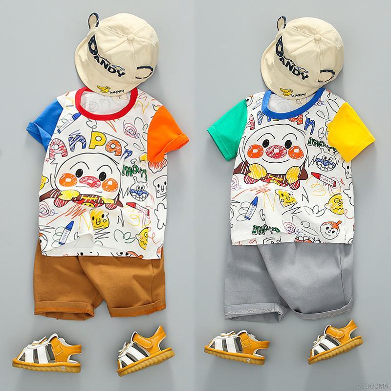 Set áo thun tay ngắn họa tiết hoạt hình và quần short bé trai thời trang mùa hè