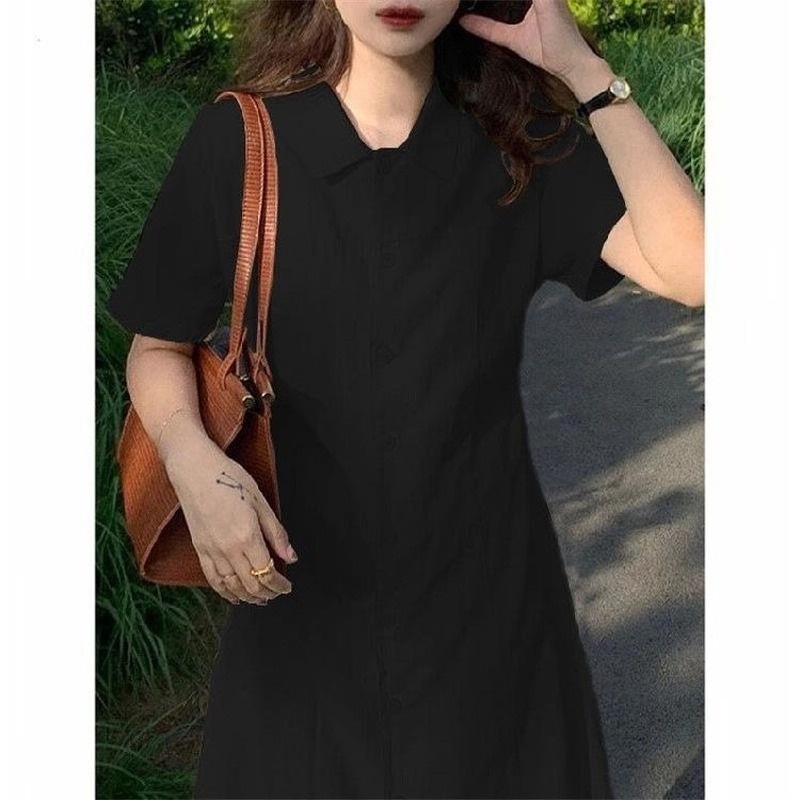 Đầm Sơ Mi Ôm Eo Màu Trơn Mới Cho Nữ