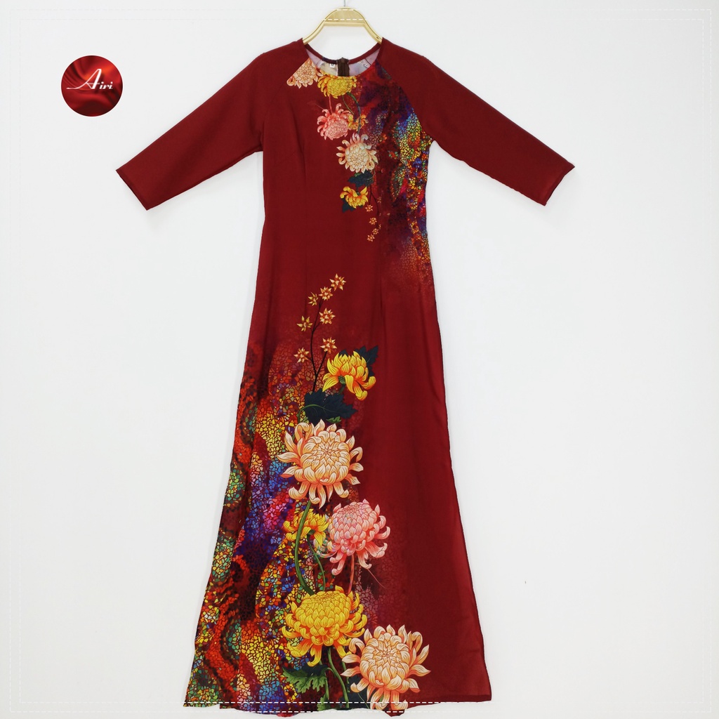 Áo dài nữ họa tiết hoa nền nâu bã trầu quý phái - Áo dài Airi