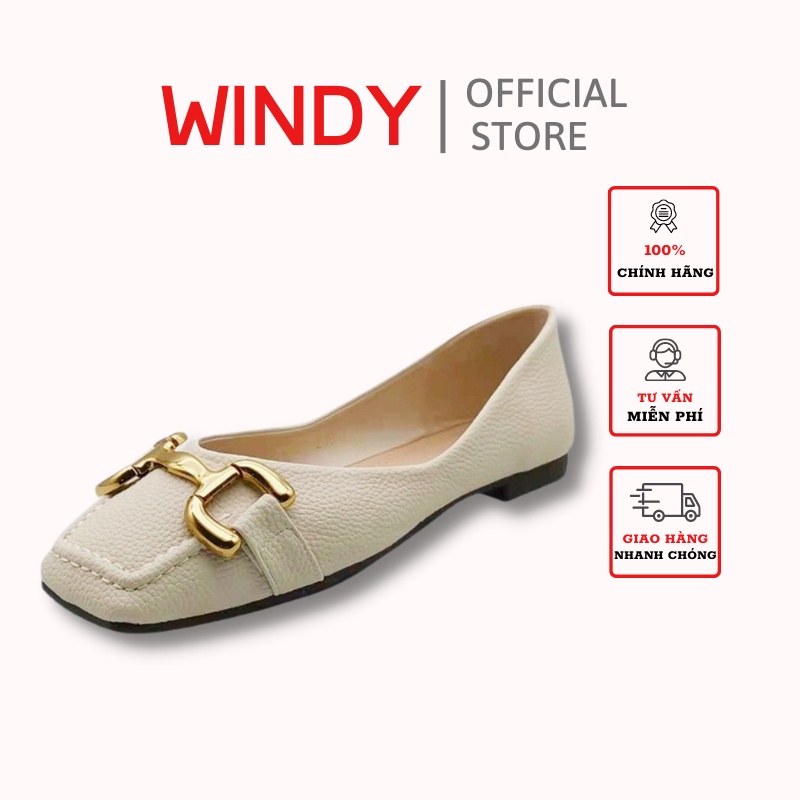 Giày Búp Bê Thời Trang WINDY Mũi Vuông Phối Khóa BB-0187