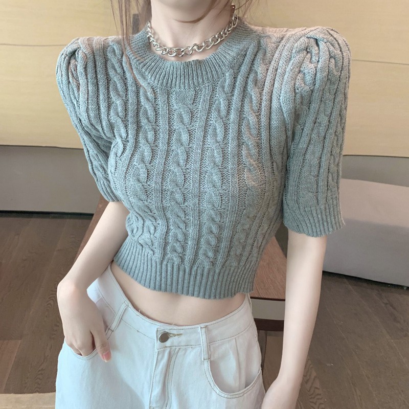 Áo len croptop cổ V hở lưng tiểu thư sang chảnh A103