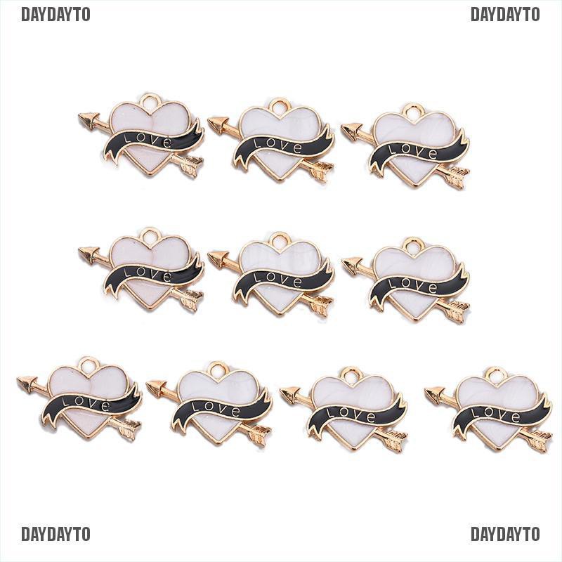 Bộ 10 Mặt Dây Chuyền Hình Trái Tim Bằng Hợp Kim Tráng Men Thủ Công