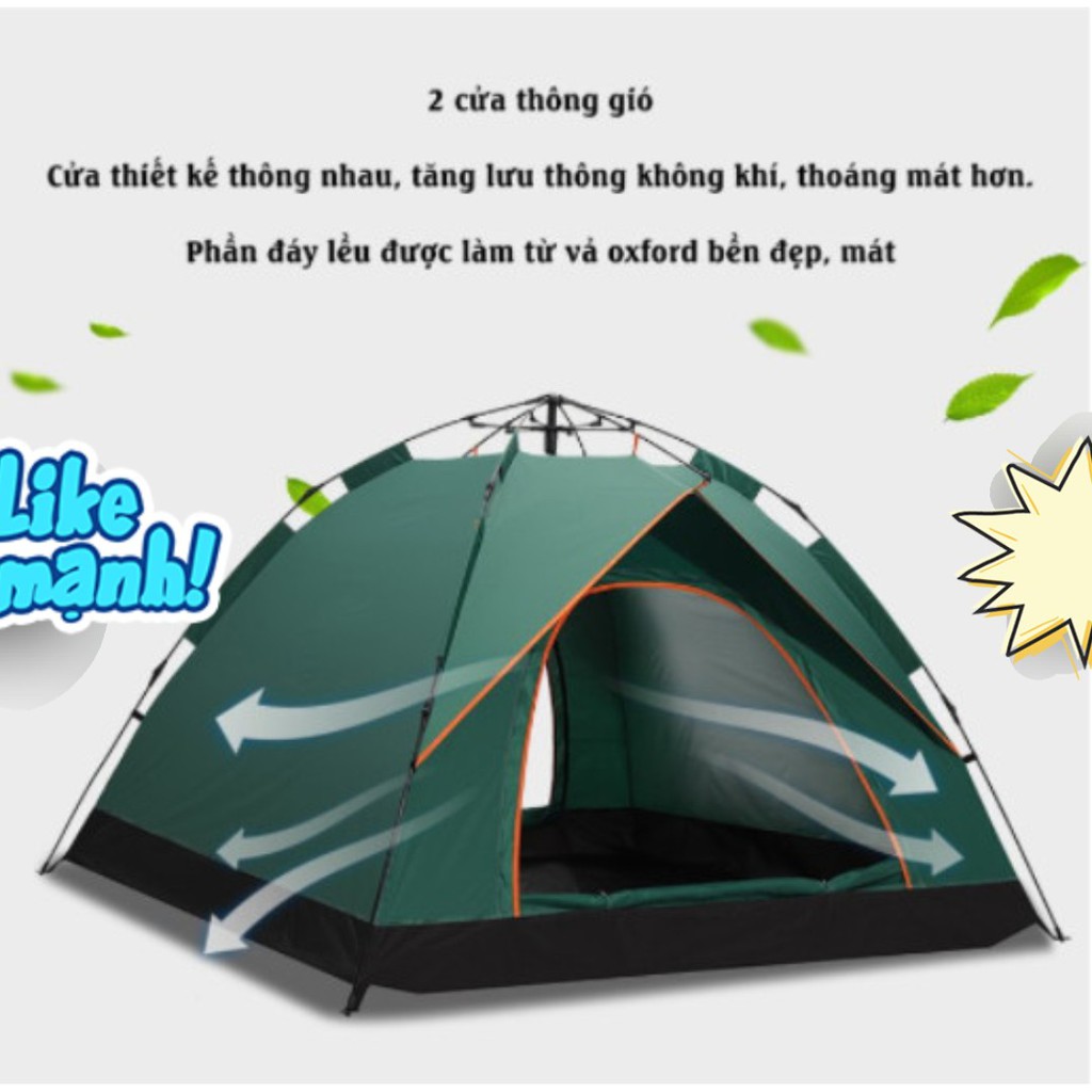 Lều cắm trại tự động lều phượt du lịch tự bung dành cho 3-4 người,chống nước,tia bức xạ,thông gió 2 chiều