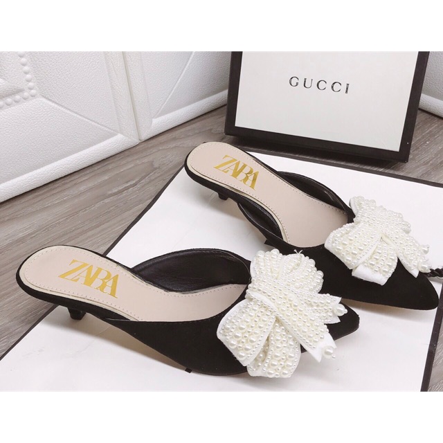 Giầy sục nơ ngọc cao gót 3cm giảm giá