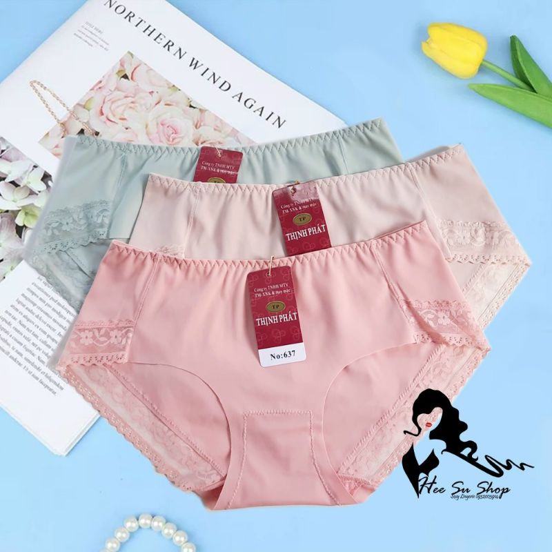Quần lót Thịnh Phát, quần lót su không đường may viền ren cao cấp mã 637 biig Size 55-65kg, vòng 3 90-105cm