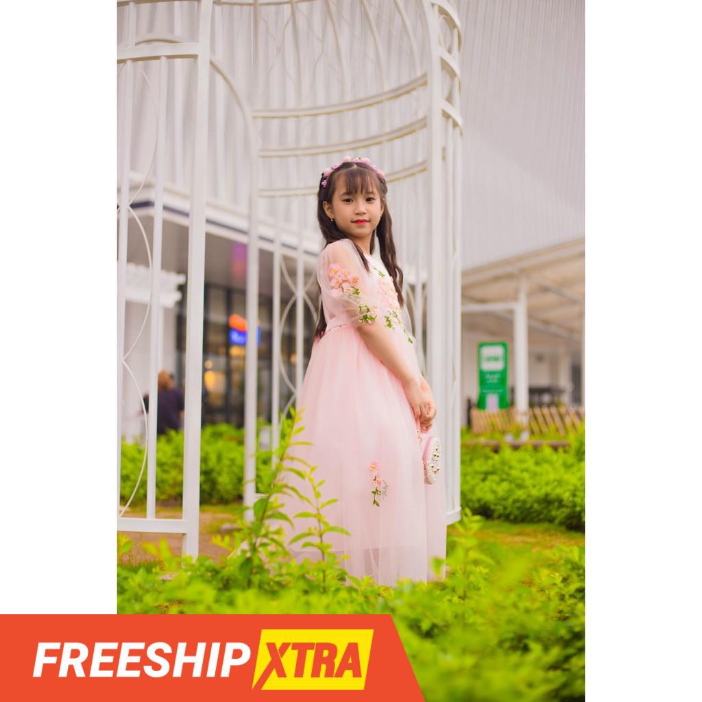 💃 😮 Đầm Công Chúa Bé Gái Hồng Dài Ren Thêu Cao Cấp 9kg - 40kg 💕💃🎁