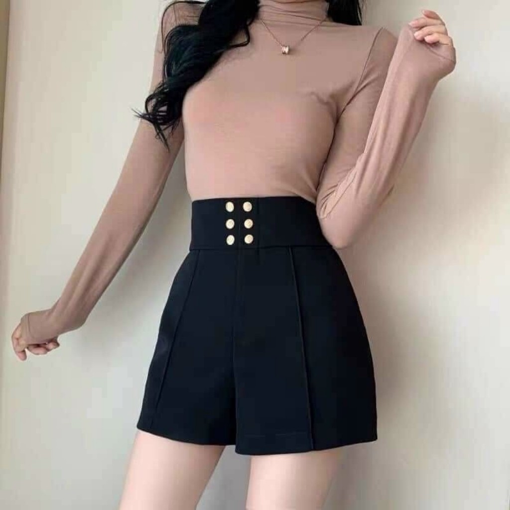 [Mã WAMTMLOAN0H giảm 20K đơn 0K] Quần Short Nữ Cạp Cao Đính 6 Khuy Chất Đẹp Loại 1 N03