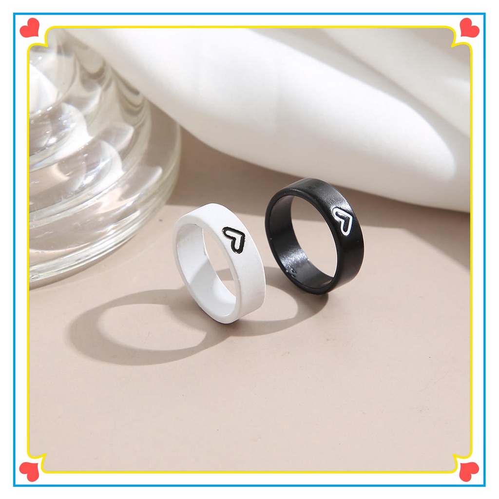 Nhẫn Hình Trái Tim Màu Trắng Đen Đơn Giản Sáng Tạo Cho Cặp Đôi