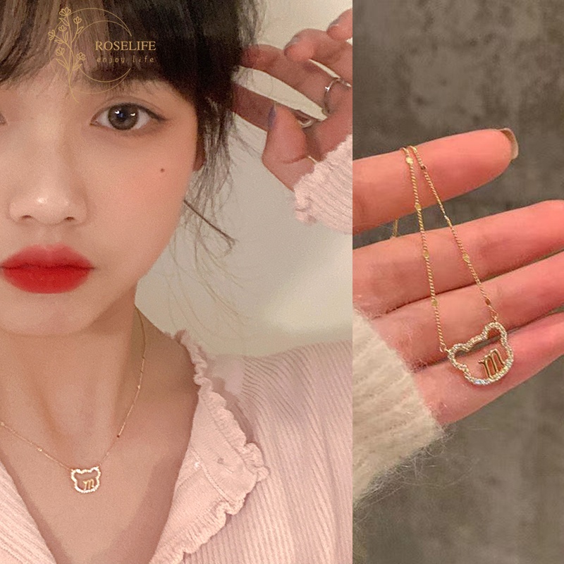 Vòng cổ Mặt Hình Gấu Đính Đá Zircon Màu Vàng Sang Trọng Cho Nữ