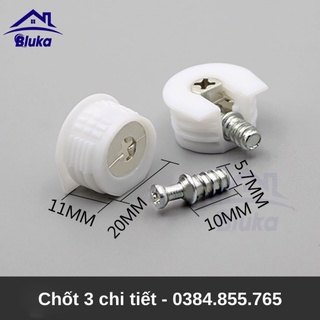 COMBO 500 CHIẾC Chốt Ốc Cam liên kết cam kiều 3 Chốt hãm đợt tròn 3 chi tiết màu trắng đã kèm đủ bộ đi theo