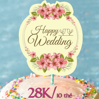 Set 10 thẻ cắm happy wedding 2 hoa