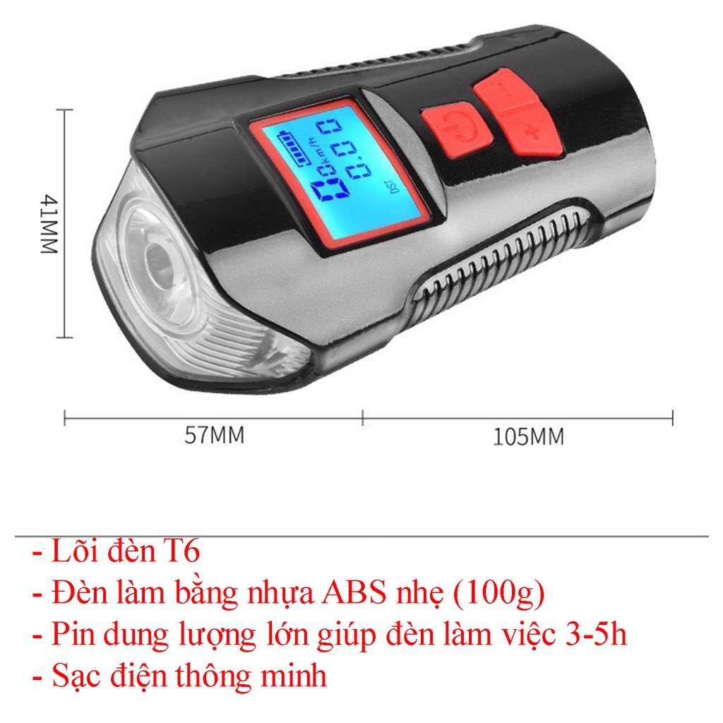 Đèn xe đạp đa năng còi điện báo tốc độ