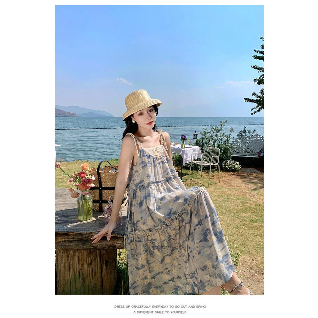 Đầm Hai Dây Họa Tiết Tranh Sơn Dầu Phong Cách Mùa Hè Mới 64228