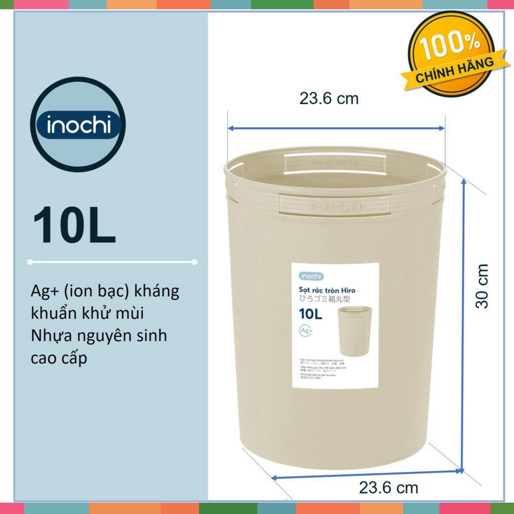 Thùng Rác Nhựa Tròn Inochi 10 Lít Màu Rất Đẹp Làm Sọt Rác Văn Phòng, Khách Sạn, Đựng Rác Gia Đình, Để Bàn Trong Nhà