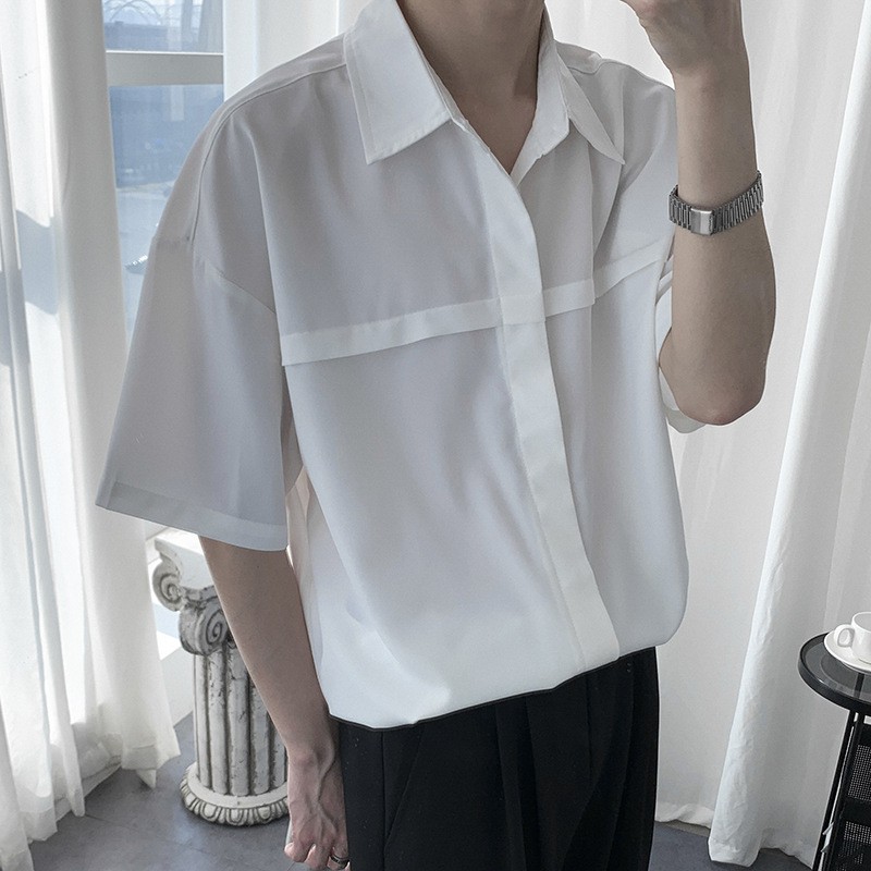 Áo sơ mi nam trắng ngắn tay form rộng, áo sơ mi nam thể thao thời trang dạo phố mùa hè freeship mã SM07 | BigBuy360 - bigbuy360.vn