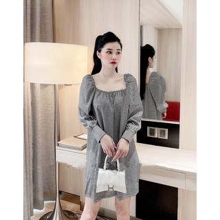(LOẠI 1) Đầm sơmi tay dài sọc caro