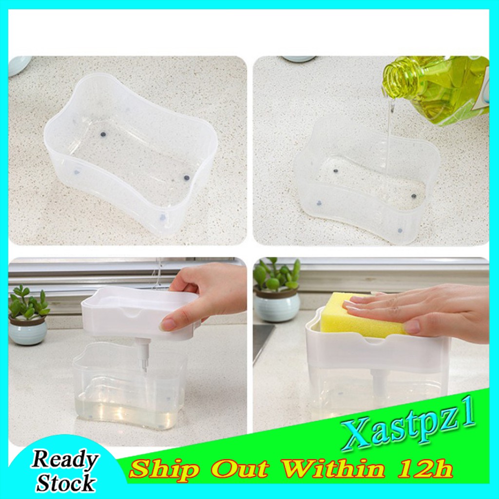 [Ready Stock] Kitchen Dishwashing Soap Pump Dispenser and Sponge Holder Handy Soap Box