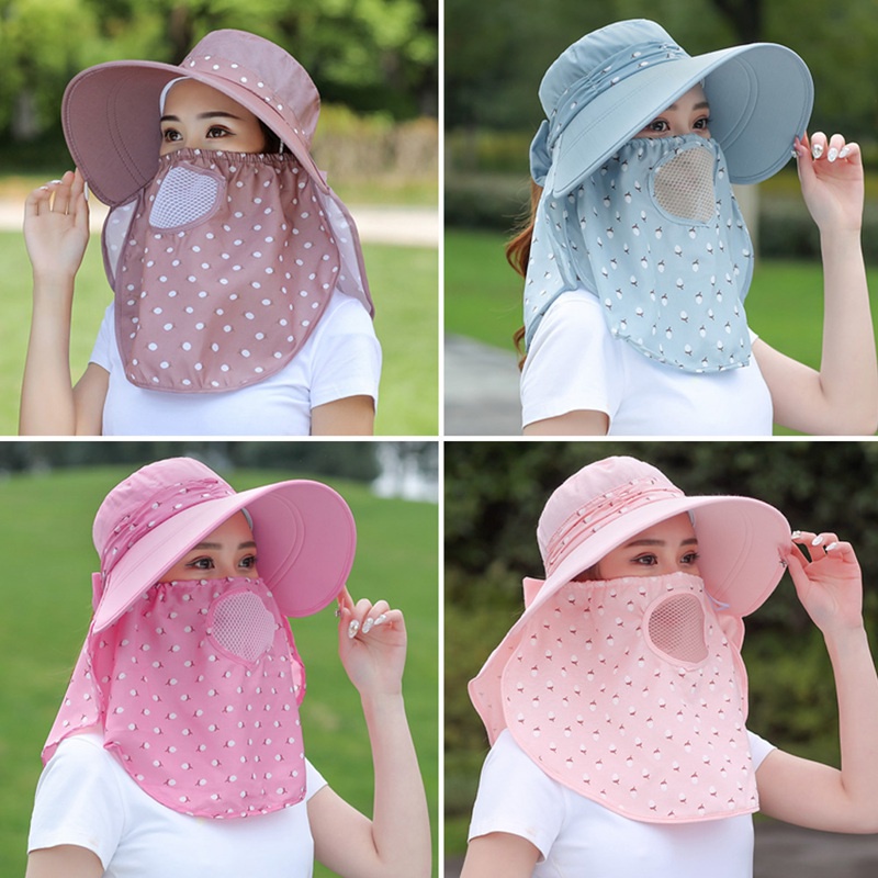 Mũ Rộng Vành Chống Nắng Tia UV Thoáng Khí Có Nắp Đậy Bảo Vệ Mặt Và Cổ Cho Nữ HSU