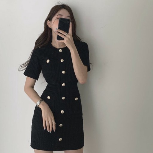 QADCOL  Đầm dệt kim dáng ôm thời trang pháp cổ điển thanh lịch cho nữ