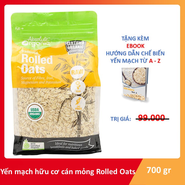 [Mã GROSALE giảm 10% đơn 150K] Yến mạch hữu cơ nguyên hạt cán mỏng Absolute Organic Rolled Oat (700g)