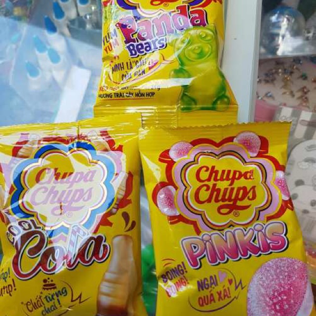 Kẹo dẻo Chupa Chups 3 vị: 15 gói (Trái cây, Dâu Đường, Cola)