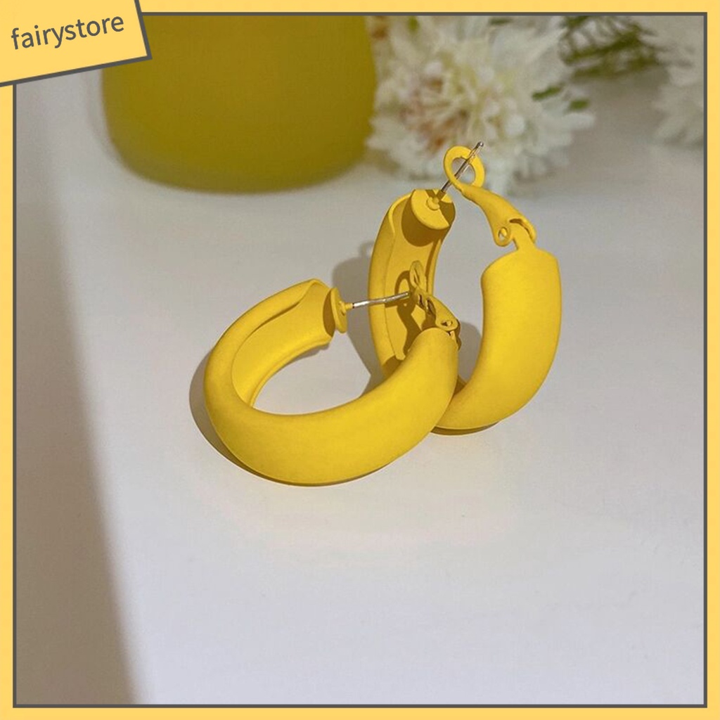 [Fairy] Bông Tai Dạng Vòng Thiết Kế Hình Học Chữ C Màu Macaron Mùa Hè Nhiều Màu Sắc