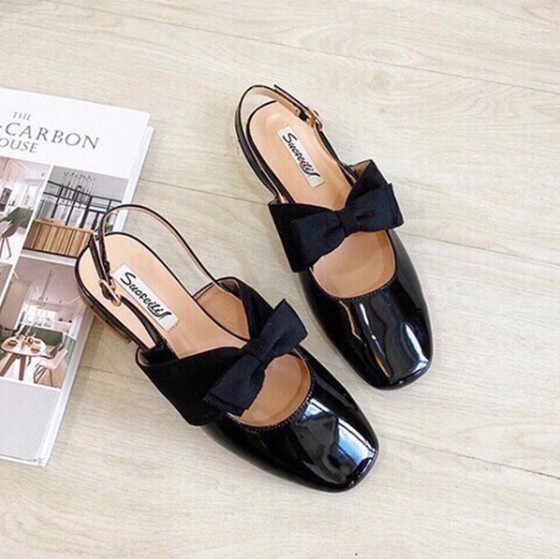 [NEW] Giày búp bê nữ đế cao 3cm gót vuông mũi vuông quai cài sau nhẹ nhàng đi làm văn phòng công sở đi chơi đẹp xinh nơ